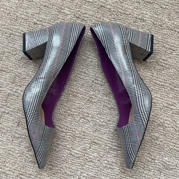 Zara Checkered Plaid Block Heel Pointed Toe Pumps Size - Picture 7 of 13